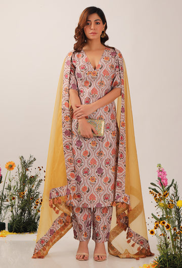 Airi Mustard Organza Tasseled Dupatta